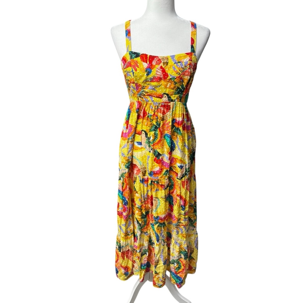 FARM RIO Anthropologie Yellow Textured Tropical Sleeveless Maxi Dress small EUC
